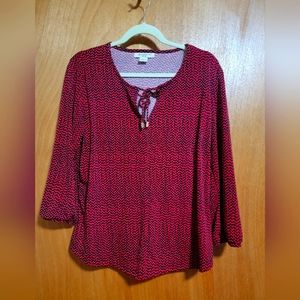 Liz Claiborne Petite Large dress shirt black and red 3/4 sleeve